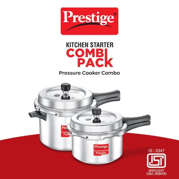 Prestige Popular Svachh Combi Pack Aluminium Pressure Cooker 5L And 3L(Silver, Controls Spillage - Image 5