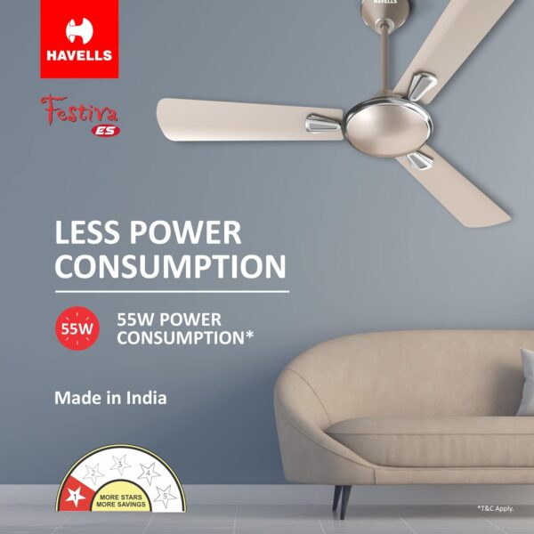 Havells 1200mm Festiva Energy Saving Ceiling Fan (Gold Mist, Pack of 1) - Image 2