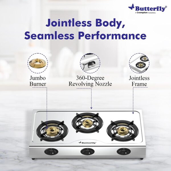 Butterfly Bolt 3B Stainless Steel LPG Gas Stove, Silver - Image 2