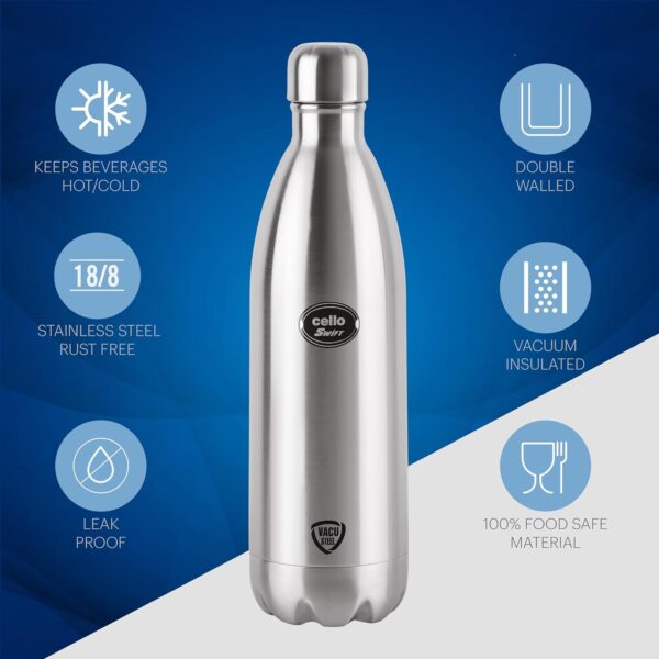 Cello Swift Stainless Steel Vacuum Insulated Flask | Hot and Cold Water Bottle with Screw lid - Image 2