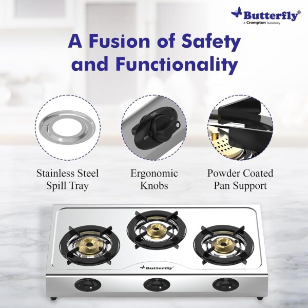 Butterfly Bolt 3B Stainless Steel LPG Gas Stove, Silver - Image 4