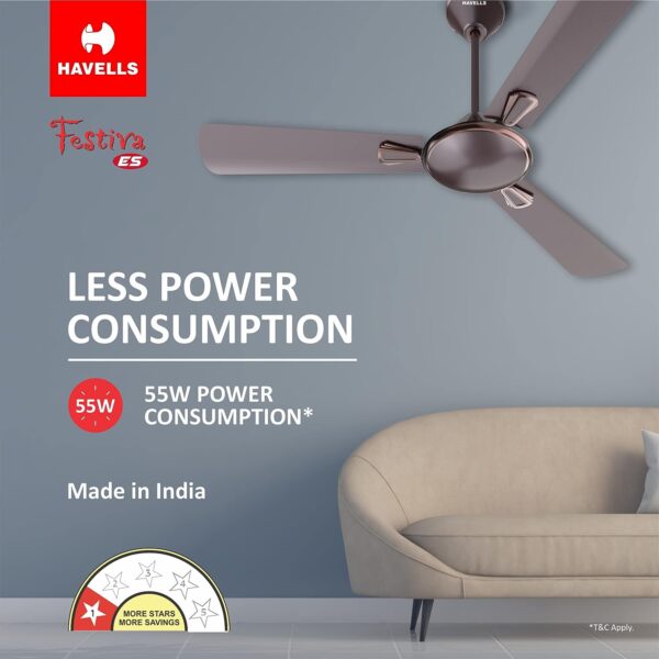 Havells 1200mm Festiva Energy Saving Ceiling Fan (Espresso Brown) - Image 5