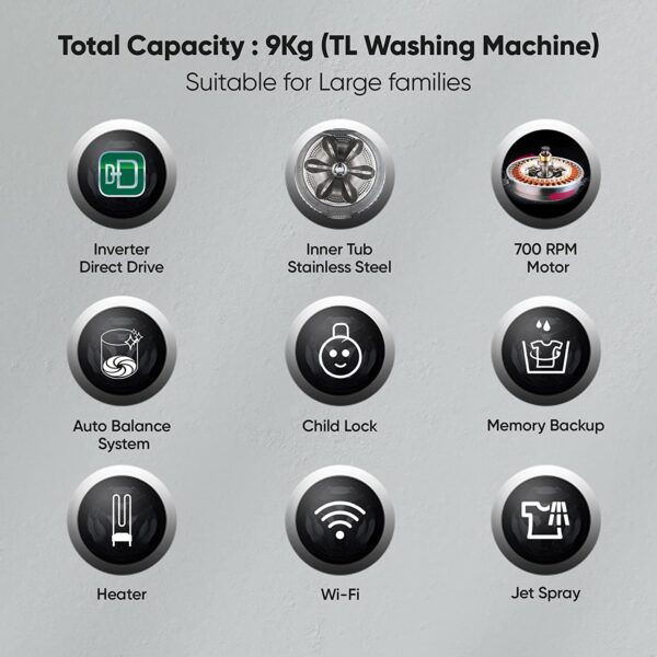 LG 9 Kg 5 Star Inverter Wi-Fi Fully-Automatic Top Loading Washing Machine - Image 4