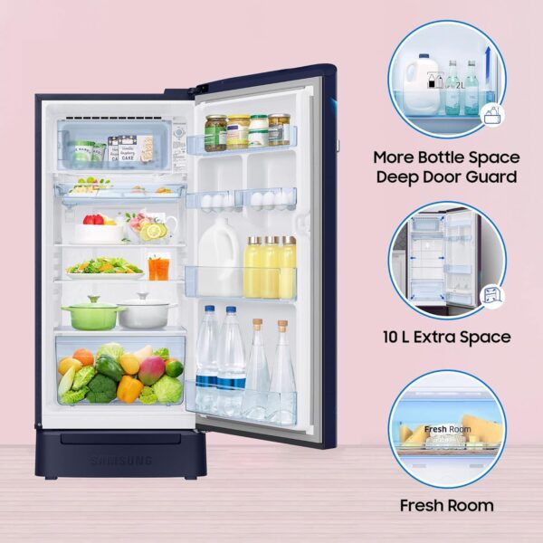 Samsung 189L 5 Star, Inverter, Direct-Cool Single Door Refrigerator (RR21C2H25UZ/HL,Midnight Blossom Blue) Base Stand Drawer, 2023 Model - Image 2