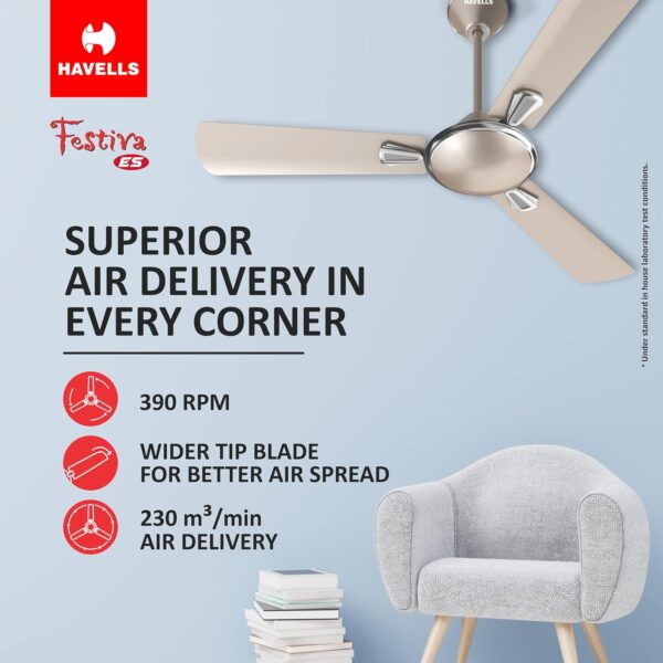 Havells 1200mm Festiva Energy Saving Ceiling Fan (Gold Mist, Pack of 1) - Image 3