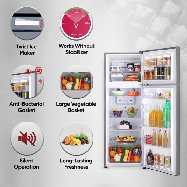 LG 288 L 2 Star Smart Inverter Frost-Free Double Door Refrigerator (GL-S322SPZY, Shiny Steel, Convertible) - Image 12