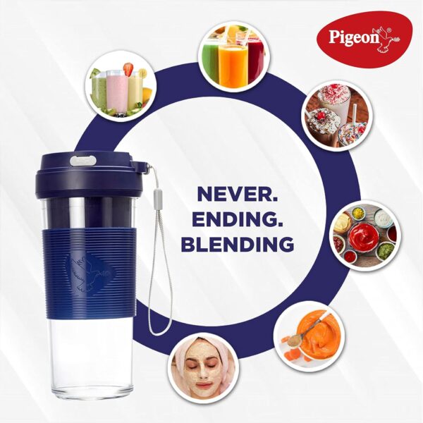 Pigeon Blendo USB Rechargeable Personal Blender for Smoothies, Shakes with Juicer Cup Jar, 330 ml, Blue, Medium - Image 9