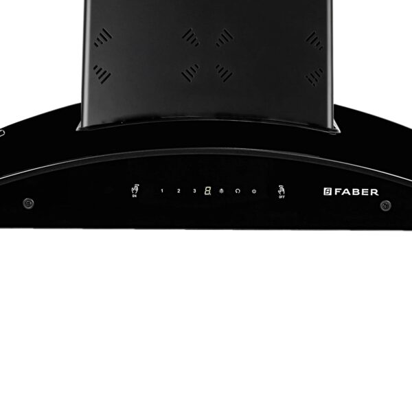 FABER Hood Ellora 3D IN HC SC BF BK 90cm 1400m3/hr Ducted Auto Clean Wall Mounted Chimney with Baffle Filter (Black) - Image 2