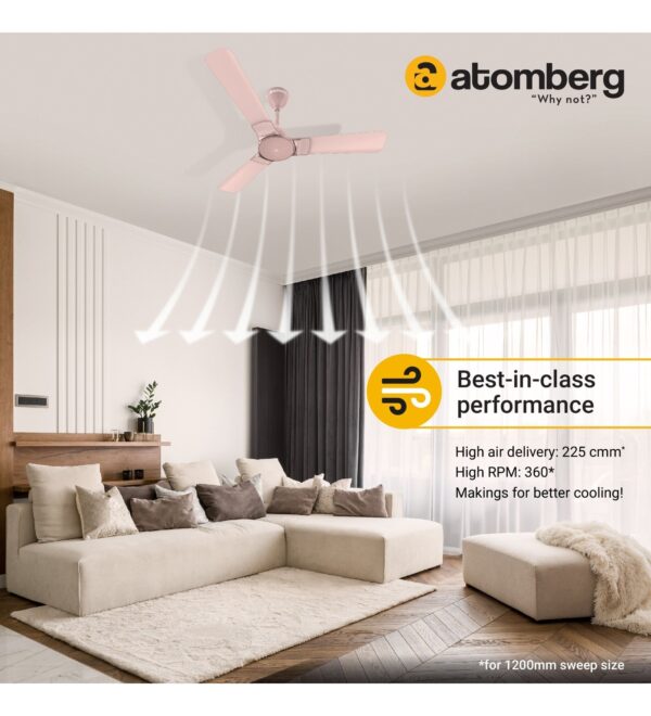 Atomberg Erica 1200 mm BLDC Motor with Remote 3 Blade Ceiling Fan (Lotus Pink) - Image 3