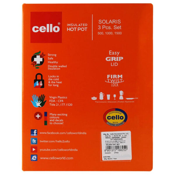 cello Solaris Pack of 3 Cook and Serve Casserole Set  (500 ml, 1000 ml, 1500 ml) - Image 8