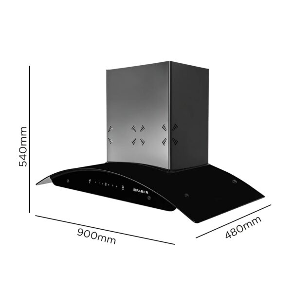 FABER Hood Ellora 3D IN HC SC BF BK 90cm 1400m3/hr Ducted Auto Clean Wall Mounted Chimney with Baffle Filter (Black) - Image 11