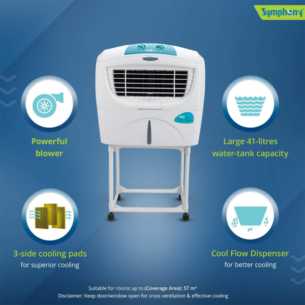 Symphony Sumo Jr. Portable Desert Air Cooler 45-litres with Trolley, Powerful Blower, 3-Side Cooling Pads, Automatic Vertical Swing - Image 2