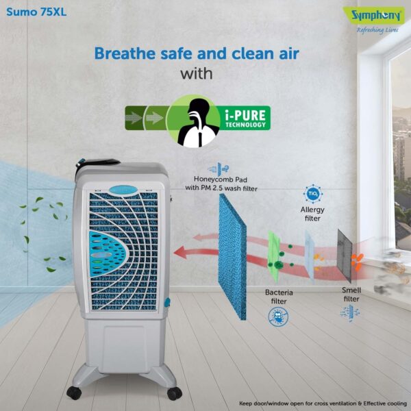 Symphony Sumo 75 XL Desert Air Cooler For Home with Honeycomb Pads, Powerful +Air Fan - Image 4