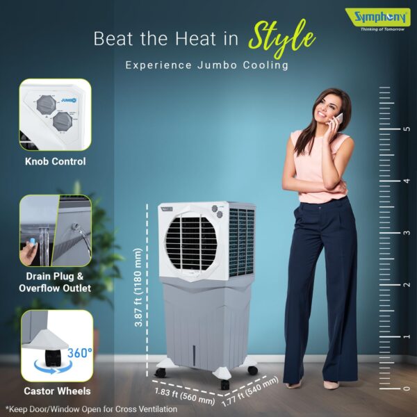 Symphony Jumbo 95XL+ Desert Air Cooler for Home with Honeycomb Pads, Powerful Fan, and Cool Flow Dispenser (95L) - Image 4