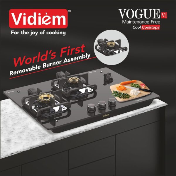 Vidiem Vogue V1-3Burner Gas Cooktop/Hob | World's First Fully Removable Burner Assembly - Image 6