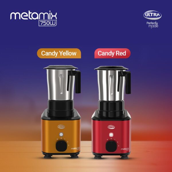 Ultra Metamix 750W 3Jar Mixer Grinder,Candy Yellow for Superfast grinding,High Speed,750 W - Image 3