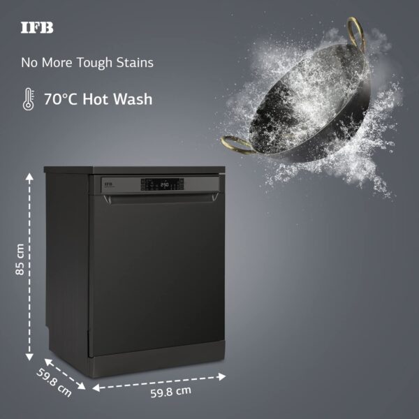 IFB 16 Place Settings Hot water wash Free Standing Dishwasher (Neptune VX2 Plus, Inox Grey) - Image 3