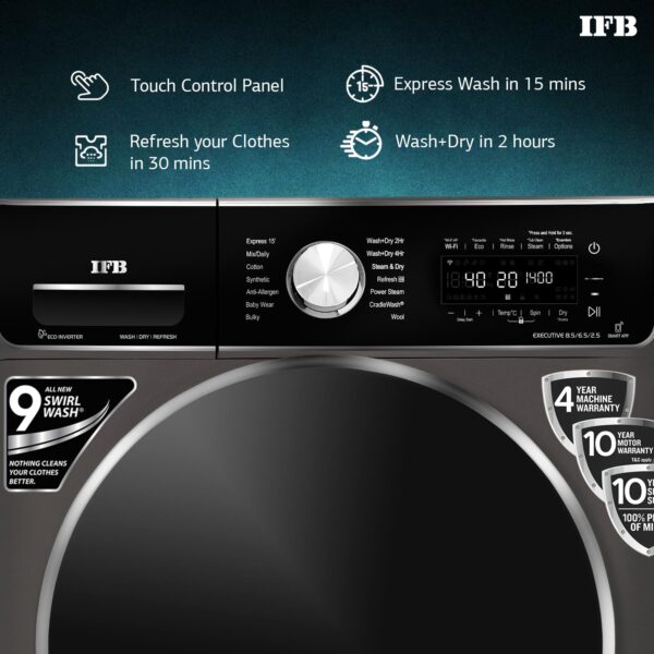 IFB LaundriMagic 8.5 KG (Wash)/ 6.5 KG (Dry)/ 2.5 KG (Refresh) 5 Star Inverter 3in1 Washer Dryer Refreshe ((Executive ZXM, Mocha)) - Image 4