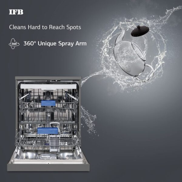 IFB 16 Place Settings Hot water wash Free Standing Dishwasher (Neptune VX2 Plus, Inox Grey) - Image 4