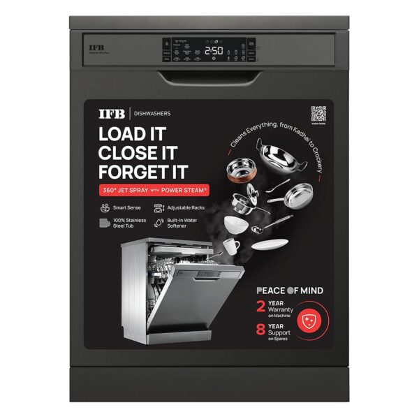 IFB 16 Place Settings Hot water wash Free Standing Dishwasher (Neptune VX2 Plus, Inox Grey)