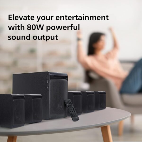 Philips Audio TAV5557 5.1 Channel 80W Bluetooth Multimedia Speaker System with 5x15W Satellite Speakers - Image 3