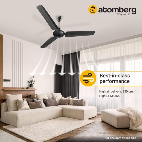 atomberg Ikano 1200mm BLDC Ceiling Fan with Remote Control | BEE 5 star Rated Energy Efficient Ceiling Fan - Image 3