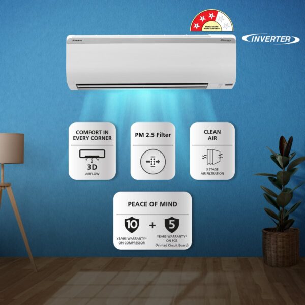 Daikin Standard Plus Series Split 1.5 Ton 3 Star Inverter AC | 3D Airflow | 100% Copper - Image 3