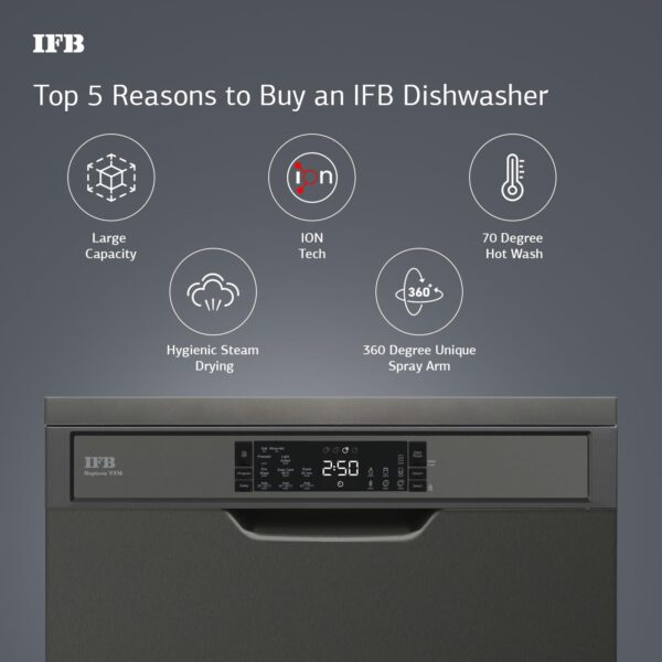 IFB 16 Place Setting Dishwasher with Ion Technology, Auto Programs, (Neptune VX16, 70 Degree Hot Water Wash, Hygienic Steam Drying - Image 7