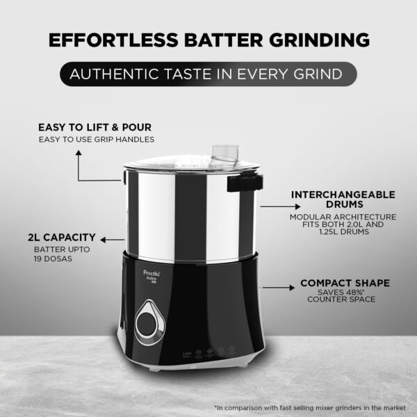 Preethi Astra Expert Table Top Wet Grinder With Food Processor, 2 Liter (Black) - Image 4