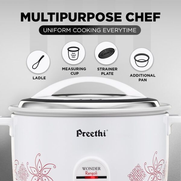 Preethi Electric Rice Cooker, 2.2 Litre, Double Pan, Anodized and Rustproof Aluminium Pan, White (RC 321) - Image 2