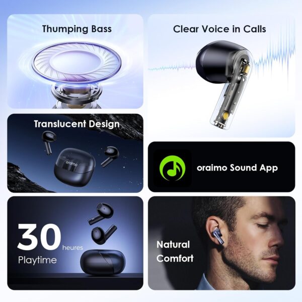 Oraimo Riff 2 TWS Earbuds with ENC Quad Mic,30Hr Playtime,Custom EQ Modes,IPX4,BT 5.3 Bluetooth Headset - Image 2