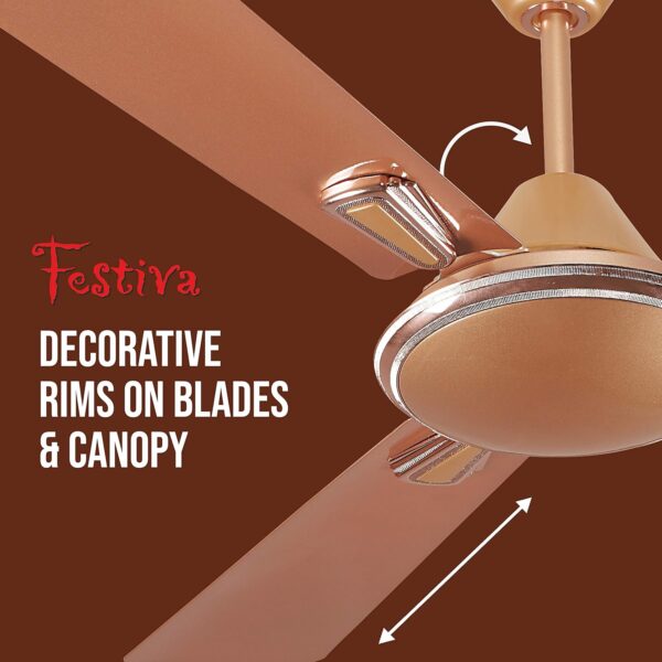 Havells Festiva 1200mm Dust Resistant Ceiling Fan (Pearl Copper) - Image 2